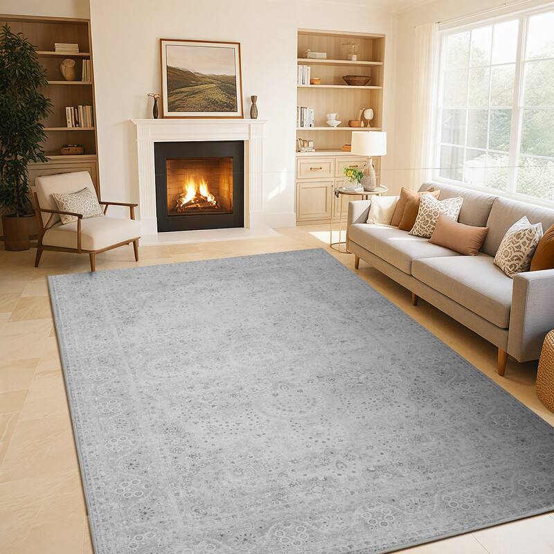 Back. RYHNUYNE - 9x12 Area Rugs Living Room Rug Washable Vintage Boho Rug No Slip Stain Resistant Soft Carpet Indoor Floor Floral Carpets - Painting.