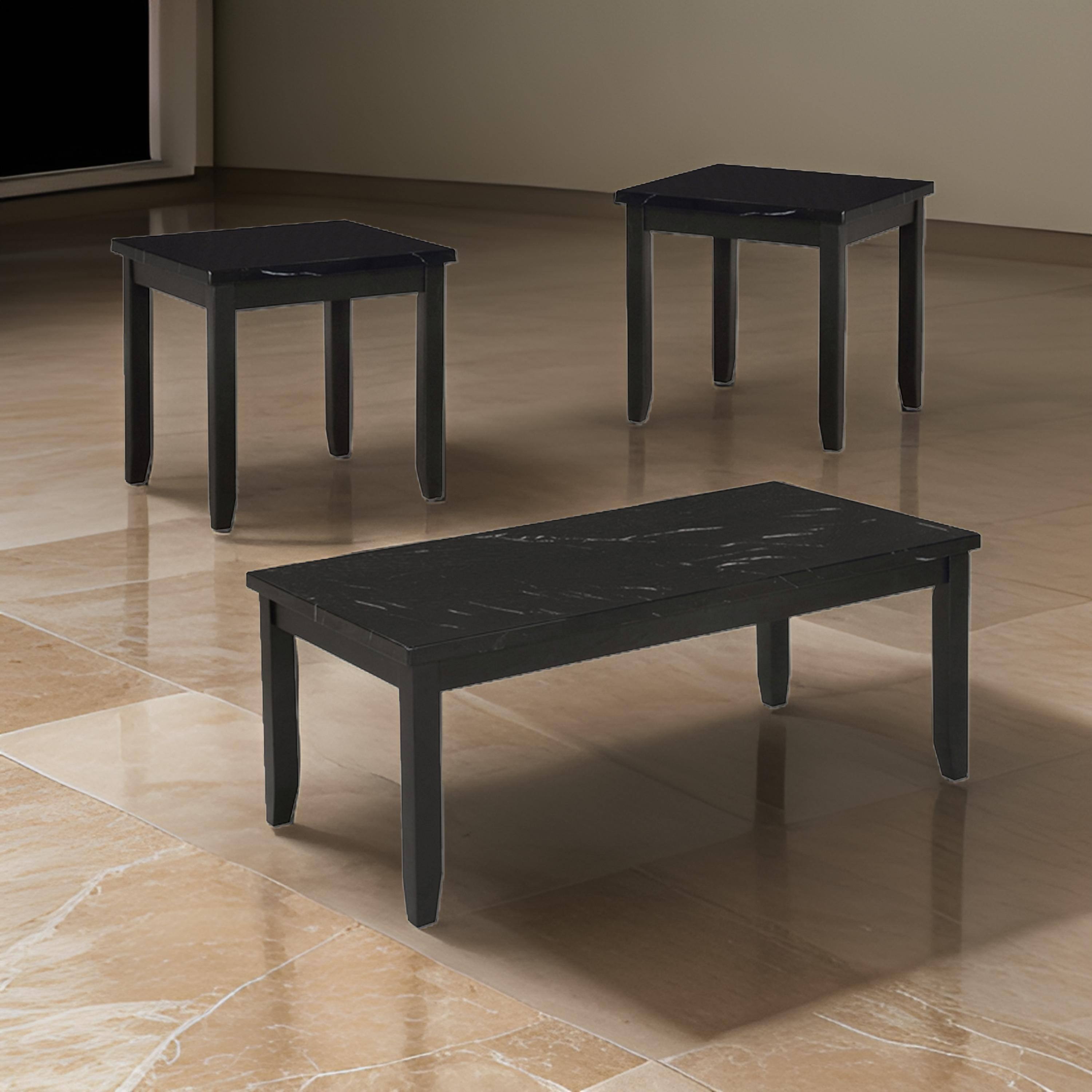 Alt View 5. Manhattan Lane - Lide 3 Piece Coffee Table and End Table Set, Faux Marble Top, Black Wood - Black.