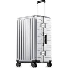 LUGGEX - 24 Inch Hardside Zipperless PC Luggage 8010S Aluminum Frame - ZX-Core - Silver