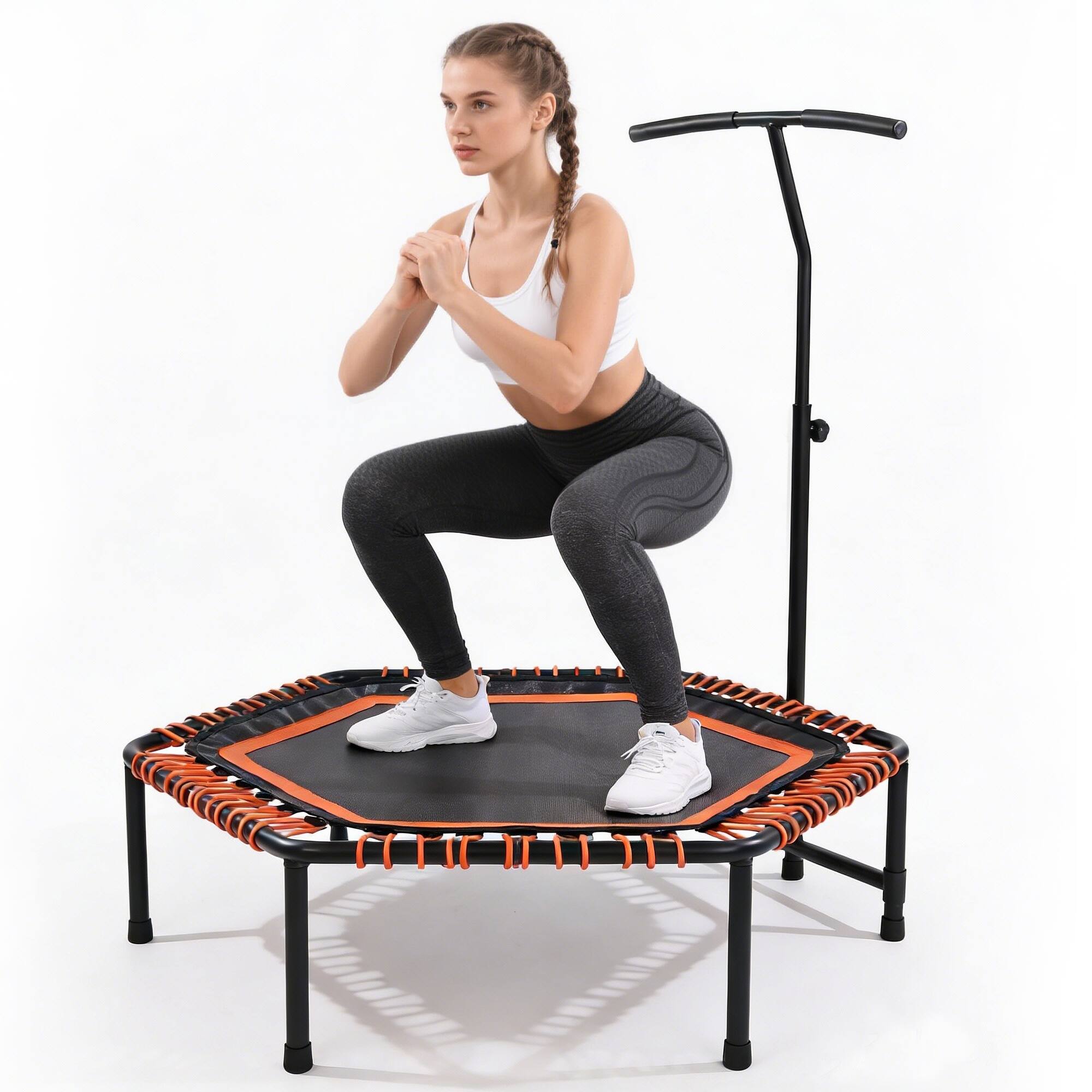 Alt View 9. Ecooso - 48" Fitness Rebounder w/ Adjustable Handlebar, Bungee Cords, Quiet & Stable, Indoor/Outdoor Workout - Orange.