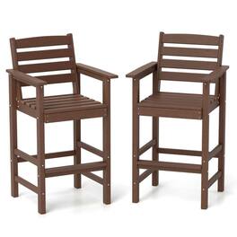 Pefilos - Patio HDPE Adirondack Bar Chairs Set of 2 with Wide Armrests, Patio Chair for Outdoor as Garden, Yard - Brown