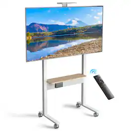 Skyzoo - Portable TV Stand on Wheels for 37"-86" TVs up to 154lbs, Adjustable Height Cart with Remote & Touch Control - White