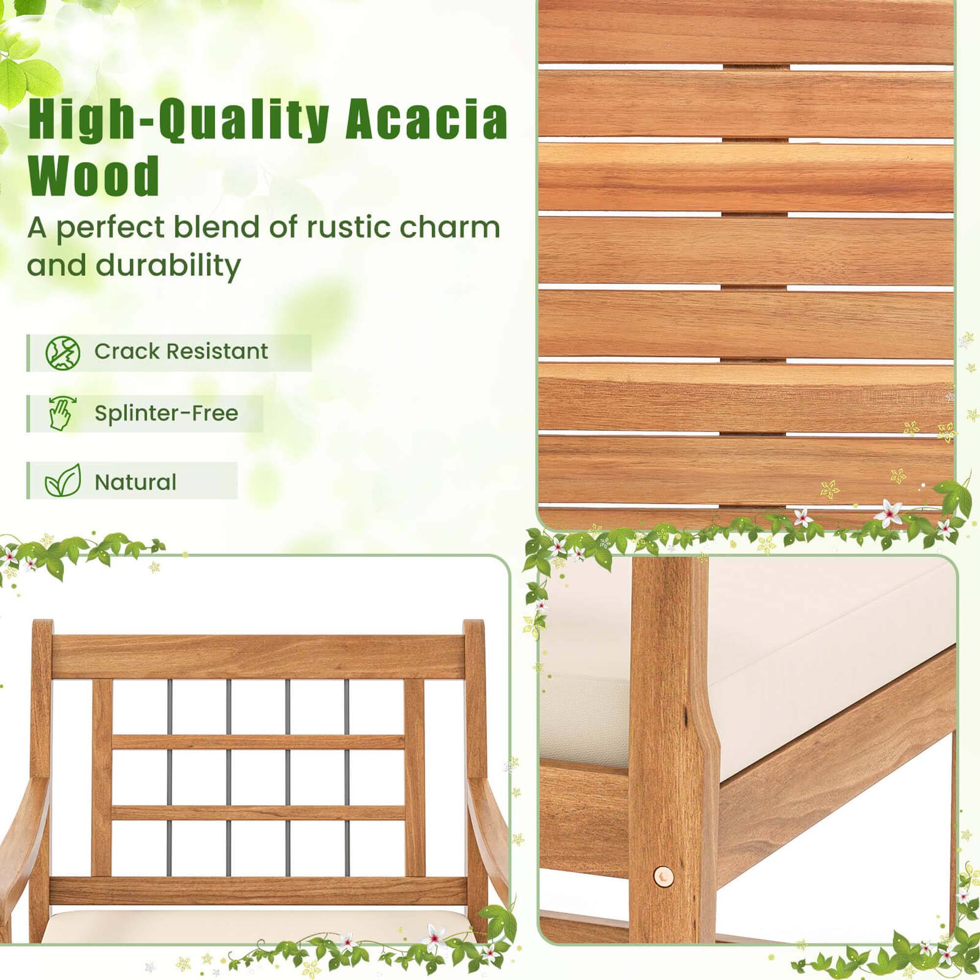 High-Quality Acacia Wood: A perfect blend of rustic charm and durability. Crack Resistant. Splinter-Free. Natural.