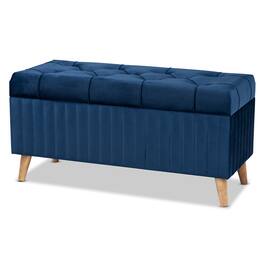 Baxton Studio - Hanley Modern and Contemporary Velvet Fabric Upholstered and Walnut Brown Finished Wood Storage Ottoman - Navy Blue/Walnut Brown