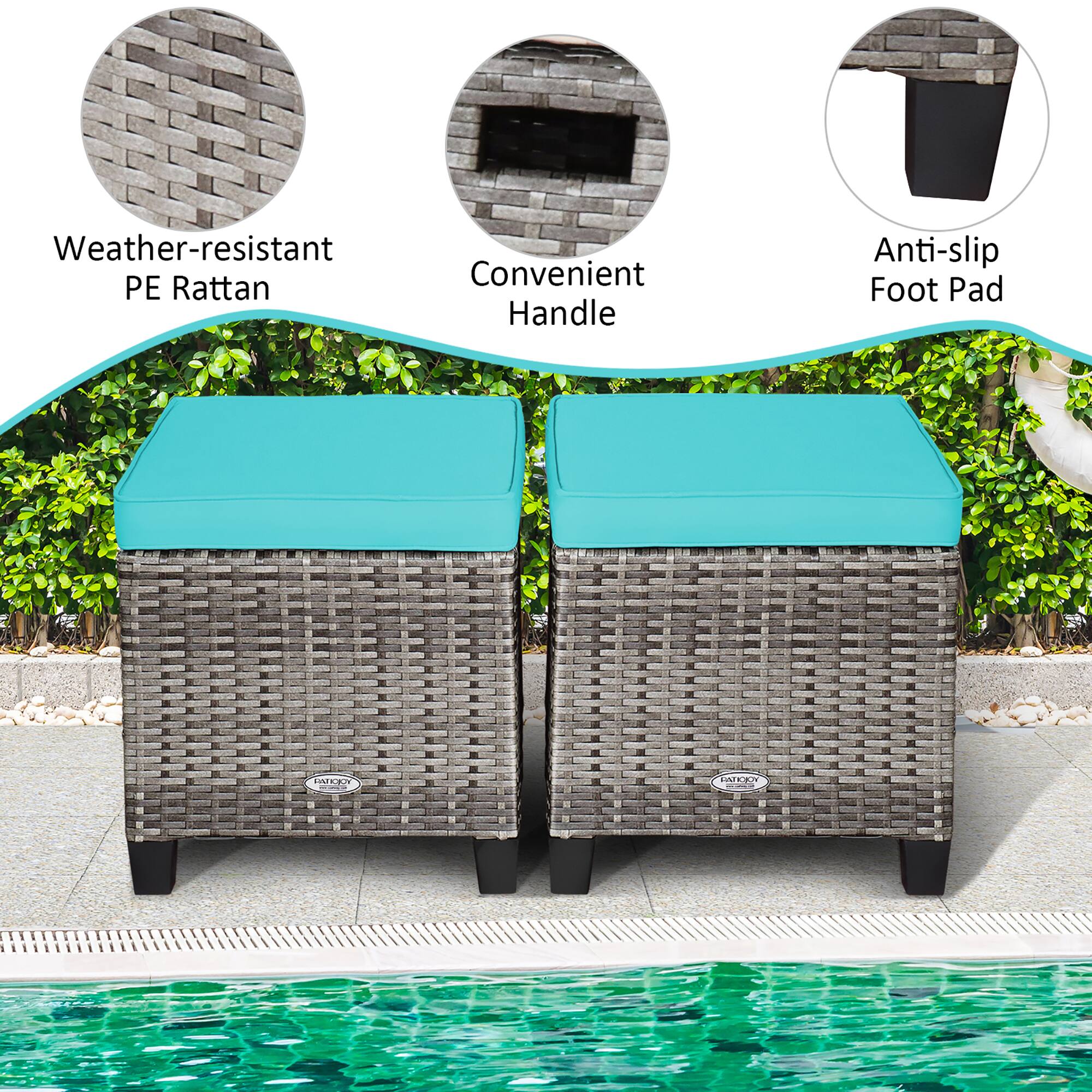 Weather-resistant PE Rattan  
Convenient Handle  
Anti-slip Foot Pad