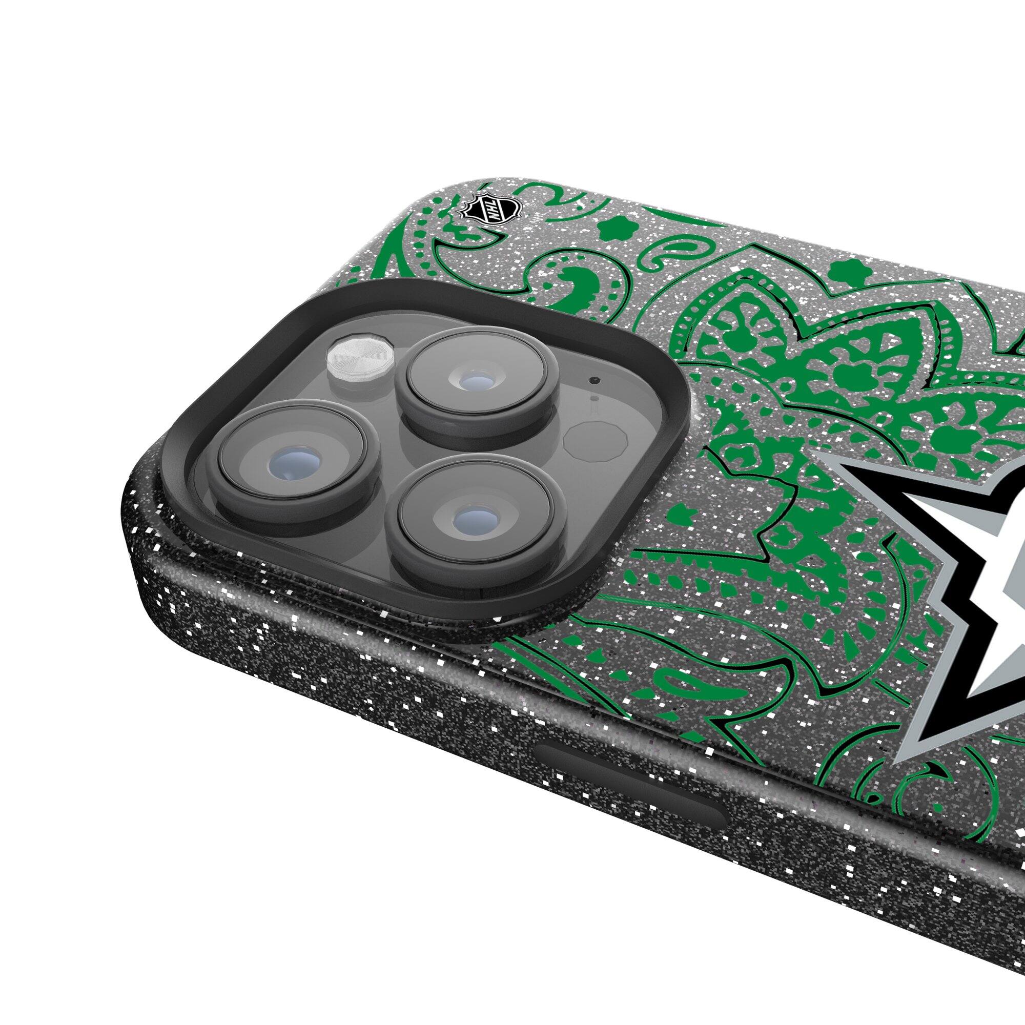 Alt View 3. Keyscaper - Black Dallas Stars Paisley Bling iPhone Case - 14 Pro Max - Black.