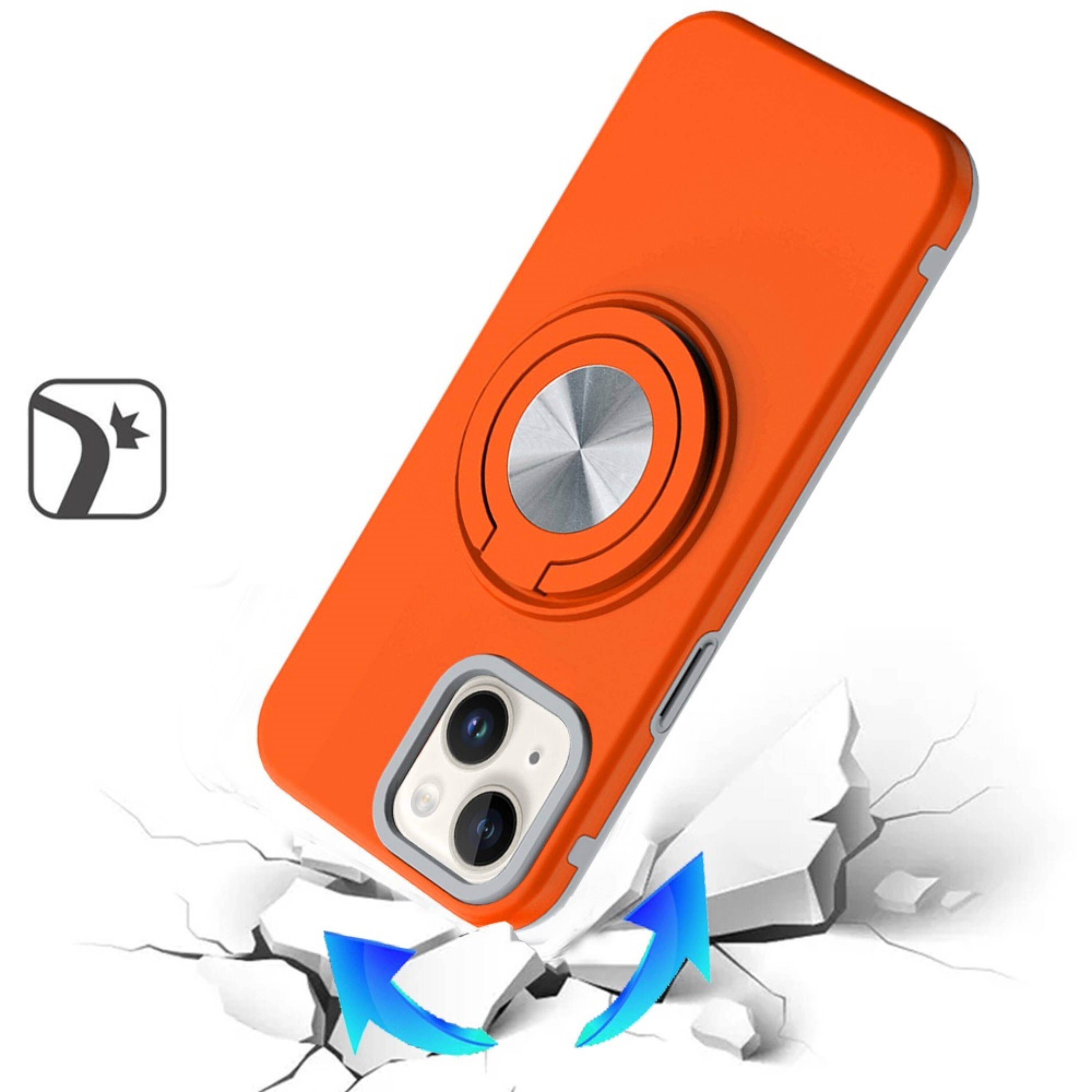 Left. Kitcheniva - Solid Rugged Shockproof Phone Case With Stand And 2 Pcs Tempered Glass For iPhone 15 Plus Cosmic Orange - Orange.