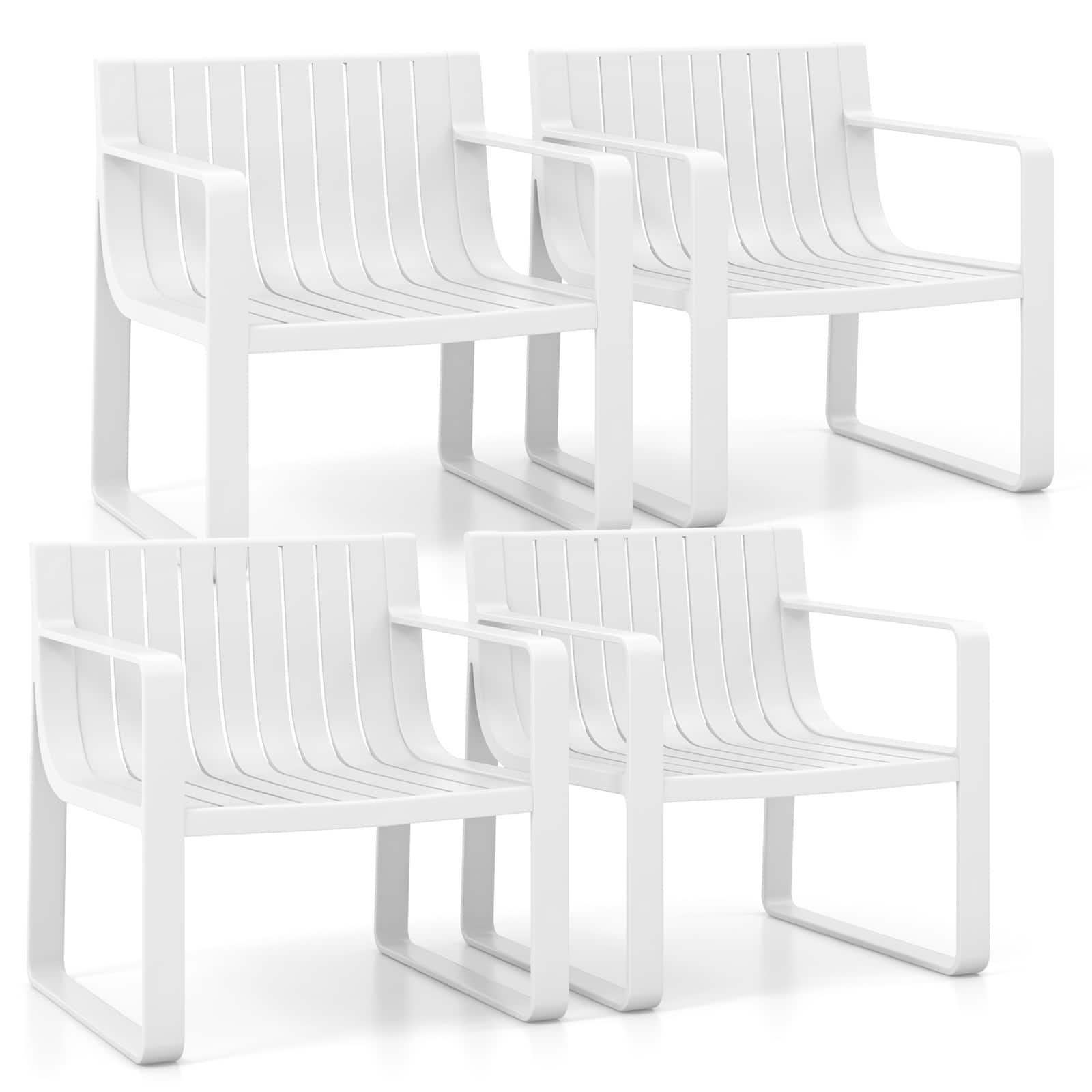 Front. Costway - Patio Chairs Set of 4 Weather-resistant Plastic Outdoor Armchairs - White.