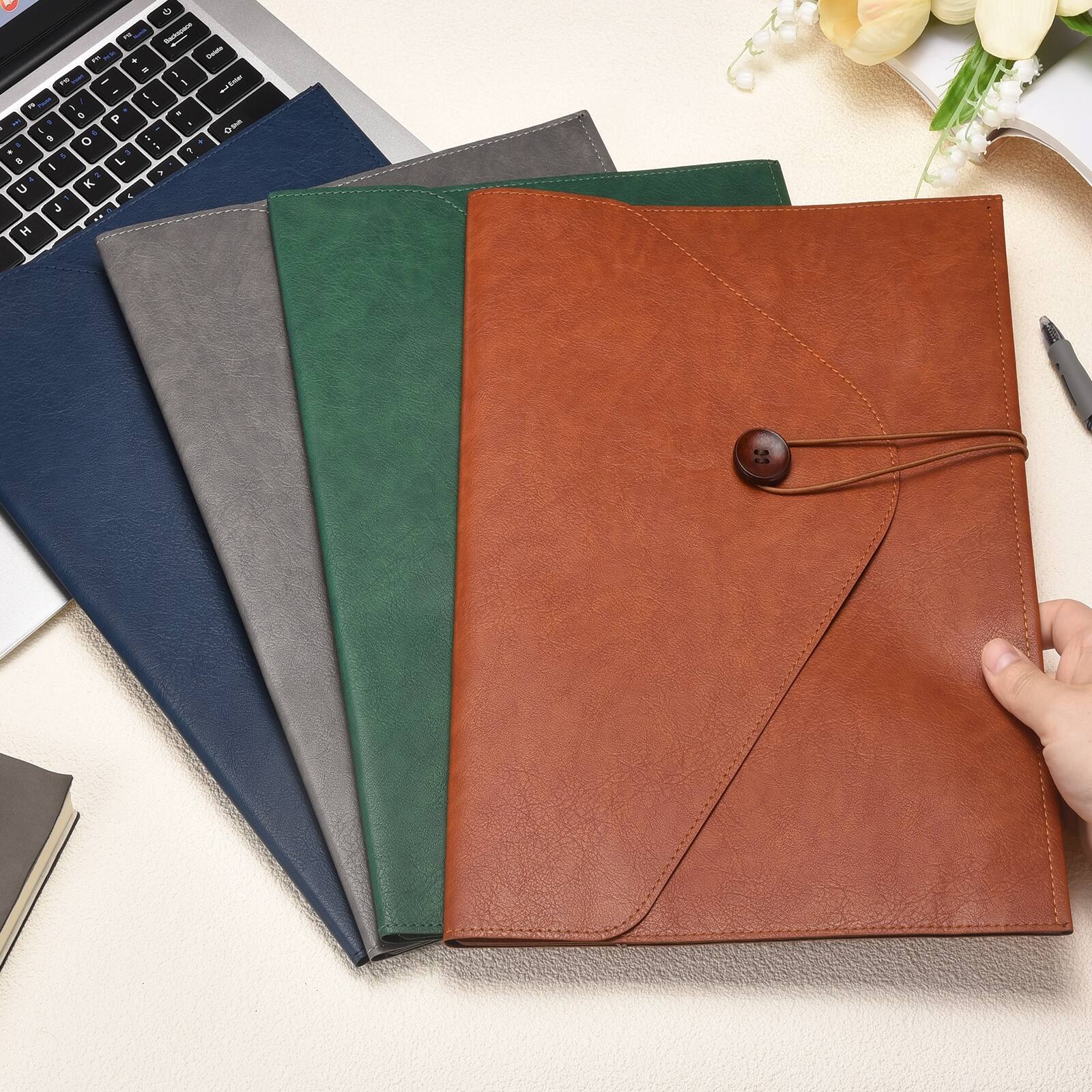 Alt View 3. Unique Bargains - 2pcs Leather Folder, 14x10" Leather Document Holder PU Pouch Bag Portfolio Organizer Waterproof for Office Men - Gray, Black.