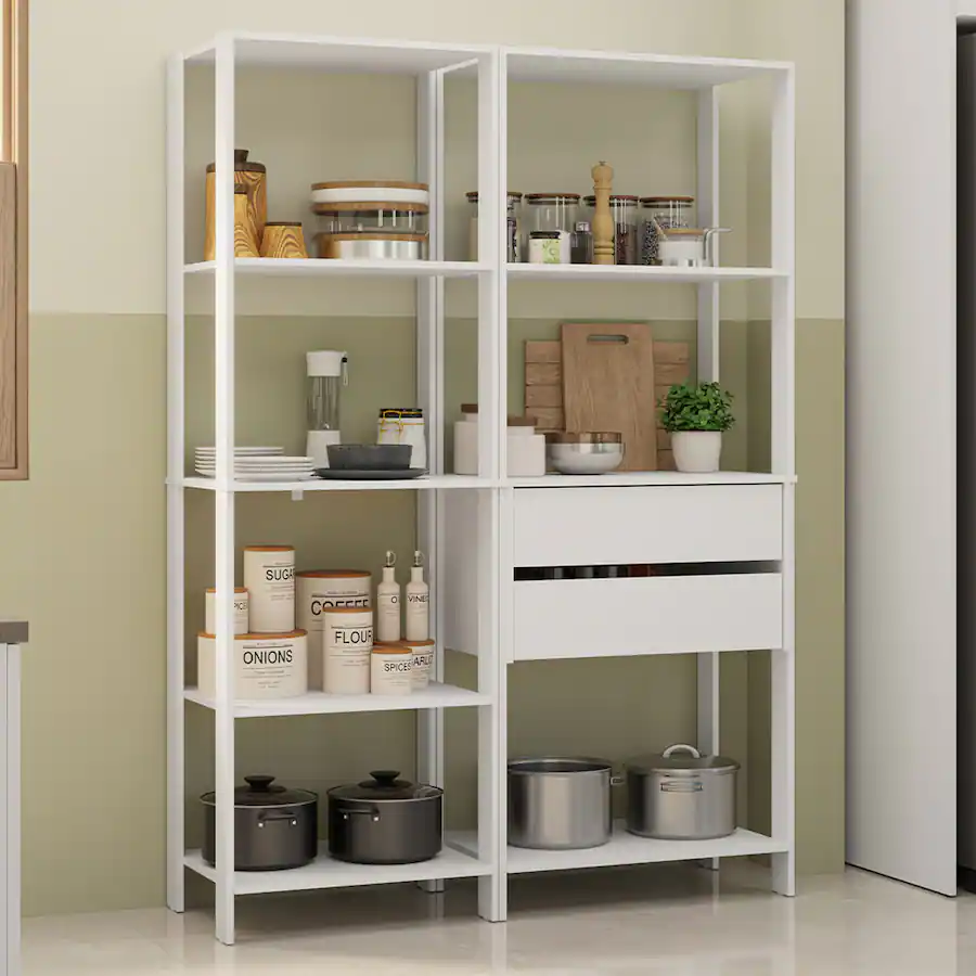 Madesa Kitchen Pantry Storage Rack with 2 Drawers and Open Shelves 51