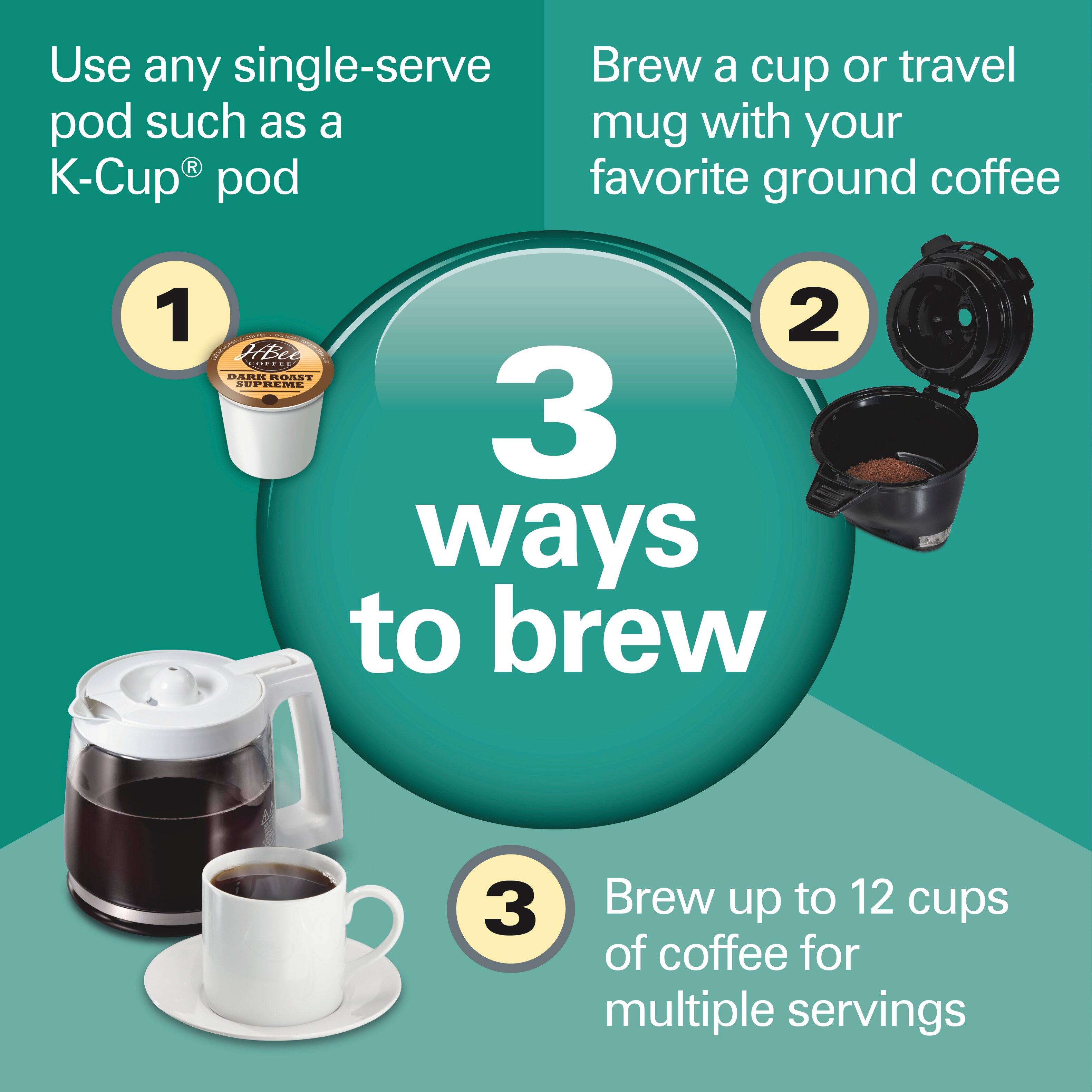 Use any single-serve pod such as a K-Cup® pod

1. Brew a cup or travel mug with your favorite ground coffee

2. HBee COFFEE DARK ROAST SUPREME

3. 3 ways to brew

4. Brew up to 12 cups of coffee for multiple servings
