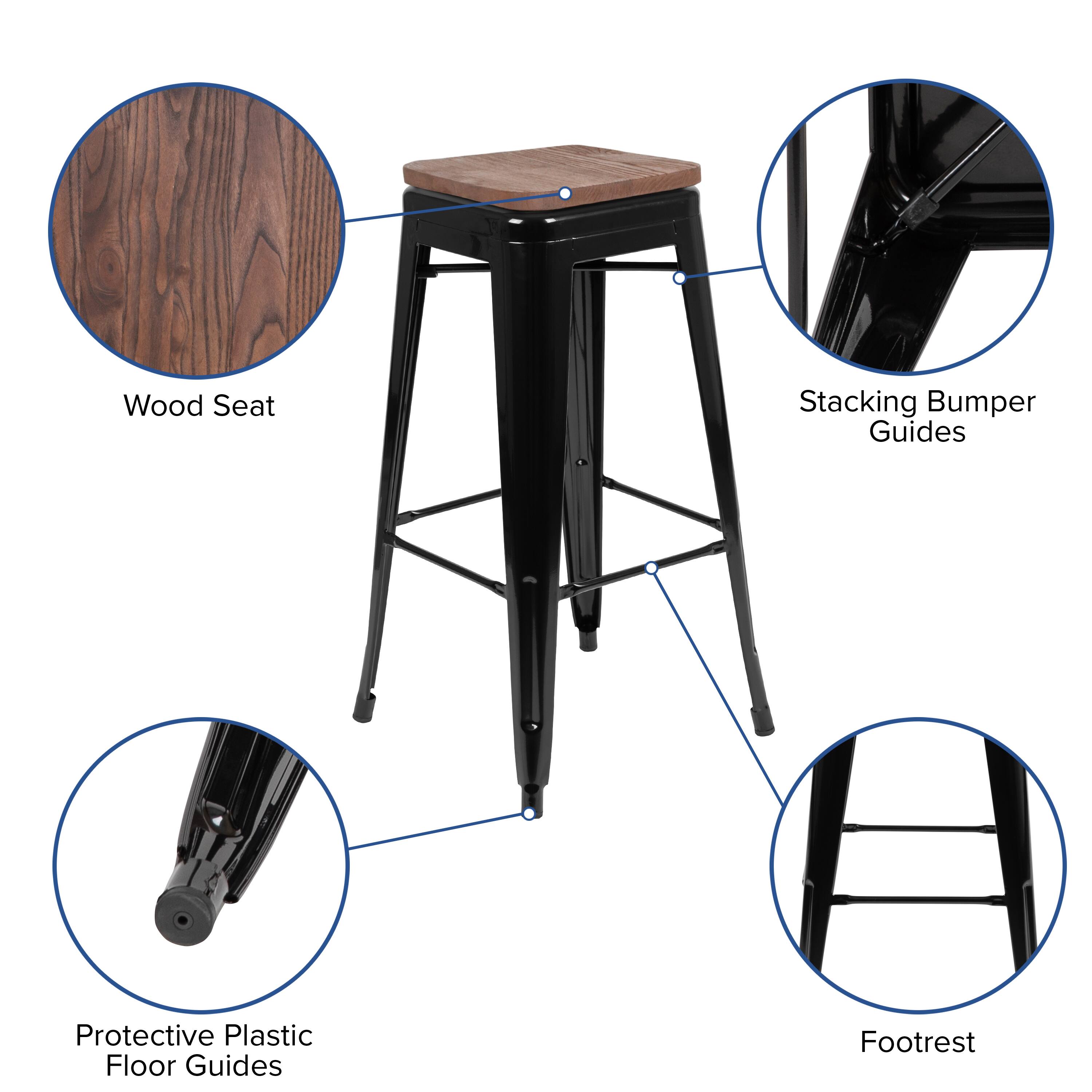Alt View 12. Alamont Home - 30" High Metal Indoor Bar Stool with Wood Seat - Stackable Set of 4 - Black.
