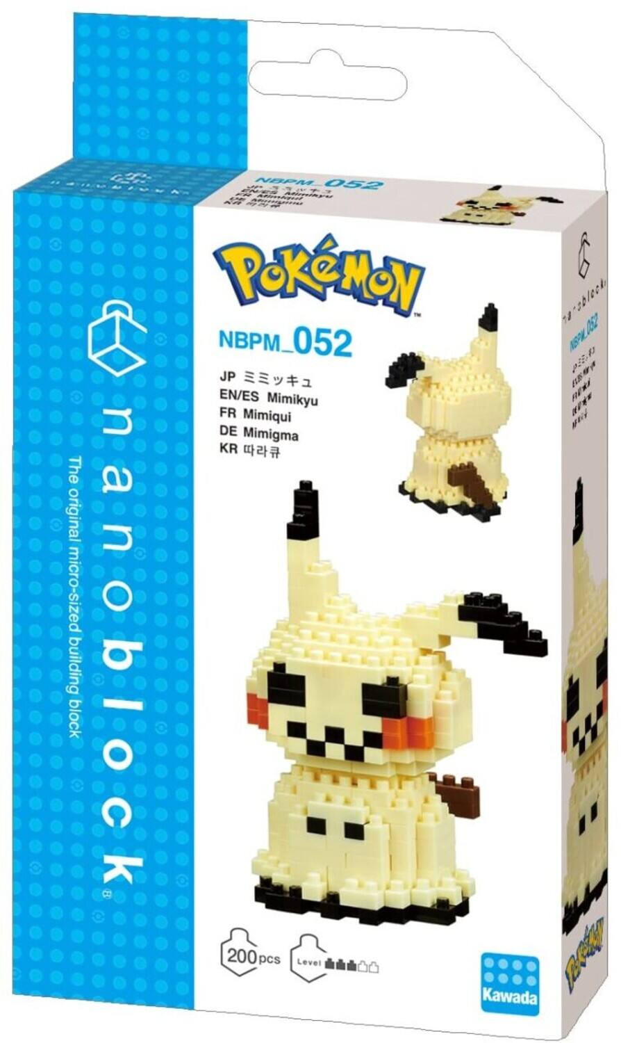 NBPM 052  
Pokémon  
Nanoblock  

JP ミミッキュ  
EN/ES Mimikyu  
FR Mimiqui  
DE Mimigma  
KR 따라큐  

The original micro-sized building block  

200pcs  
Level 1  

Kawada