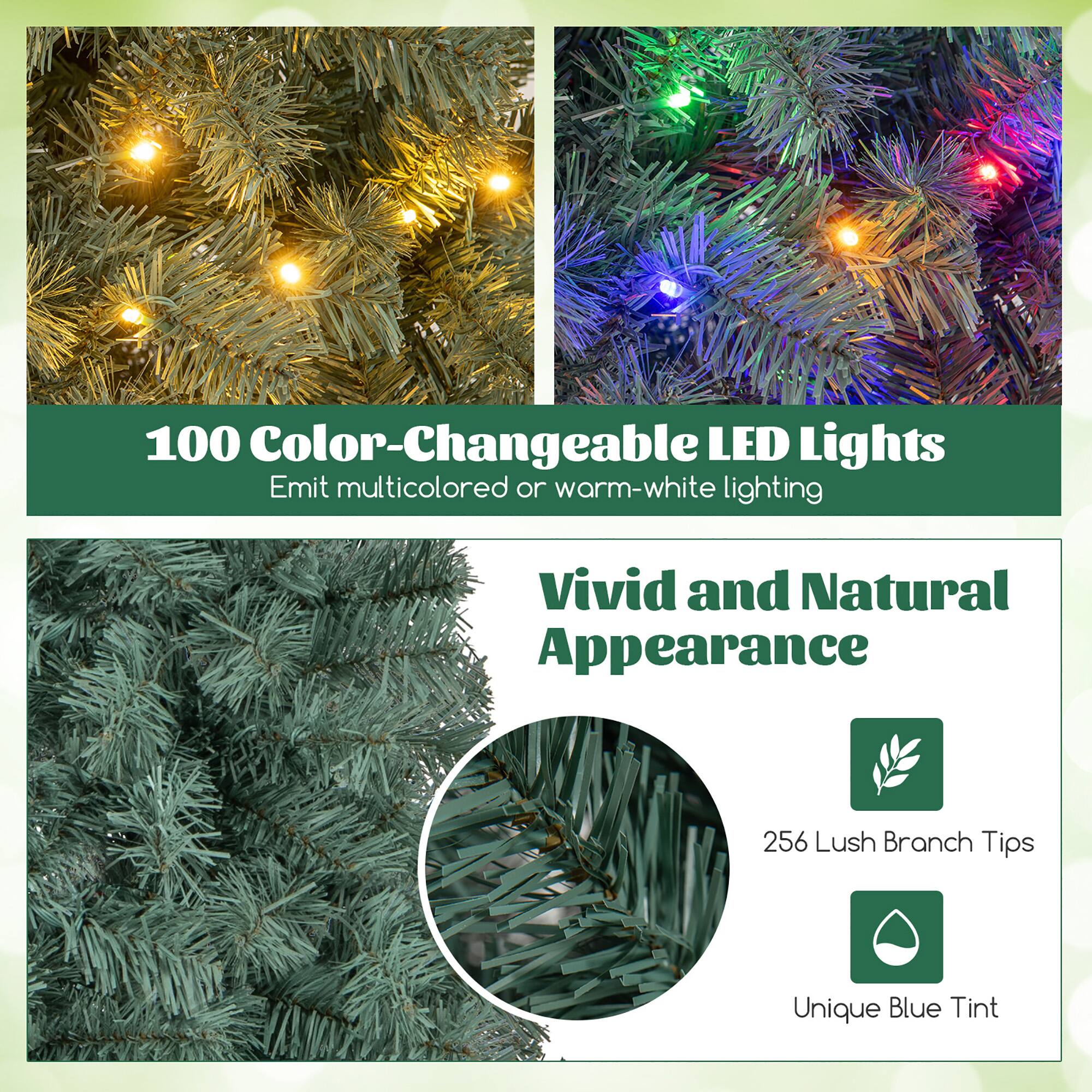 100 Color-Changeable LED Lights  
Emit multicolored or warm-white lighting  

Vivid and Natural Appearance  

256 Lush Branch Tips  
Unique Blue Tint