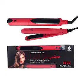 Pursonic - Professional Salon Quality Flat Iron Hair Straightener With A Free Travel Straightener - Red