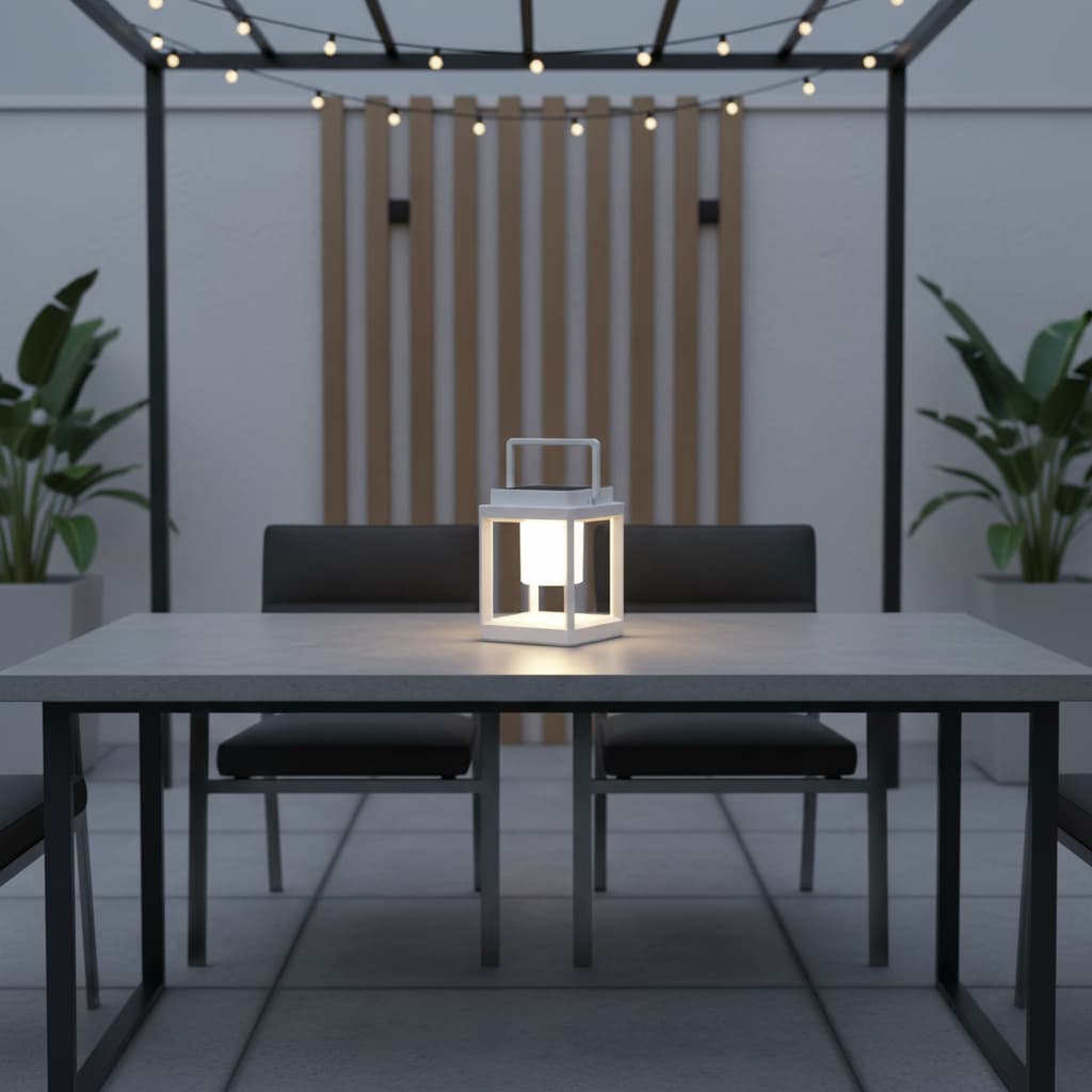 Alt View 3. FINEAK - 7.4" 3-Level Bright Solar Table Lamp - IP44 Waterproof Touch Rechargeable - White.