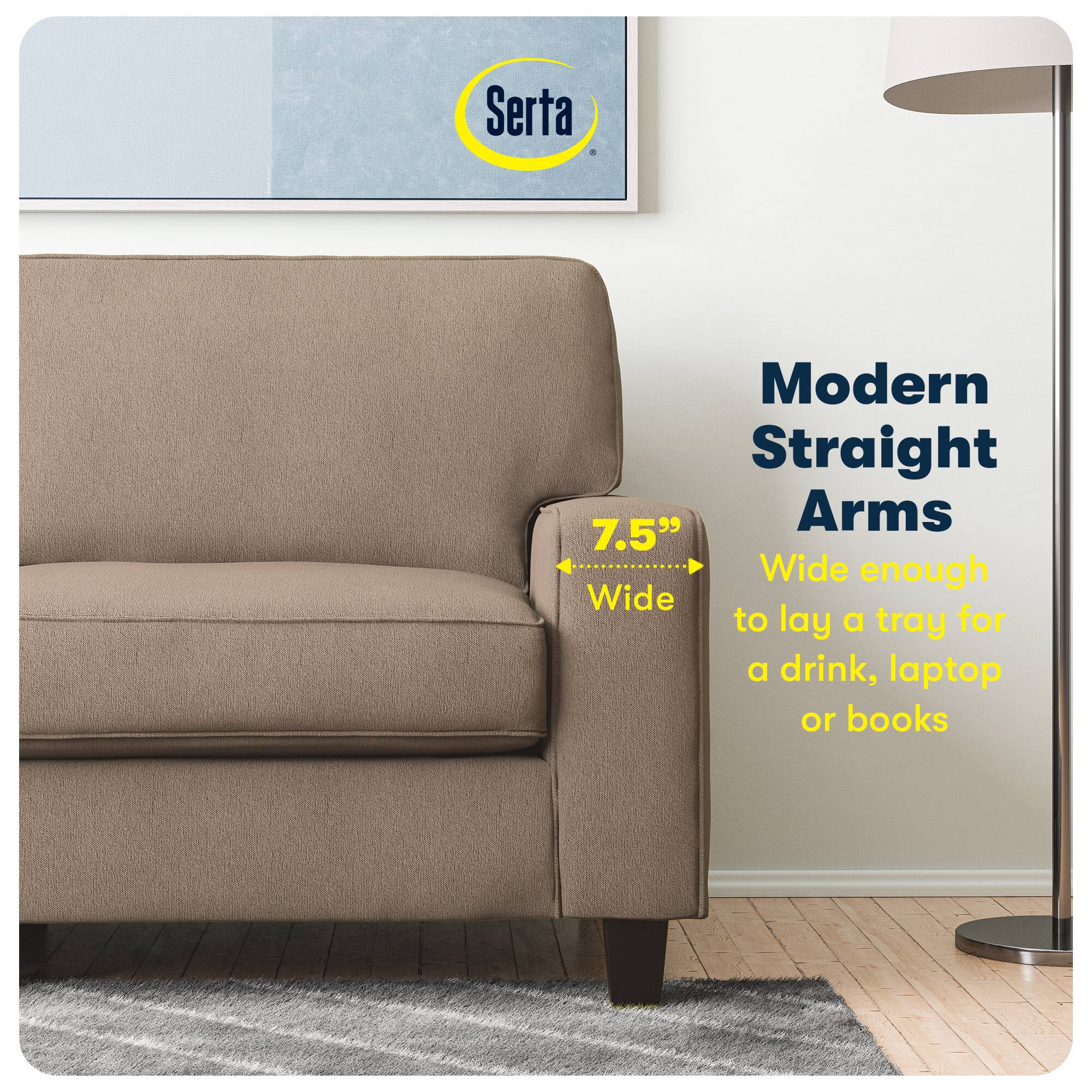 Serta + Modern Straight Arms 7.5" Wide enough to lay a tray for a drink, laptop or books
