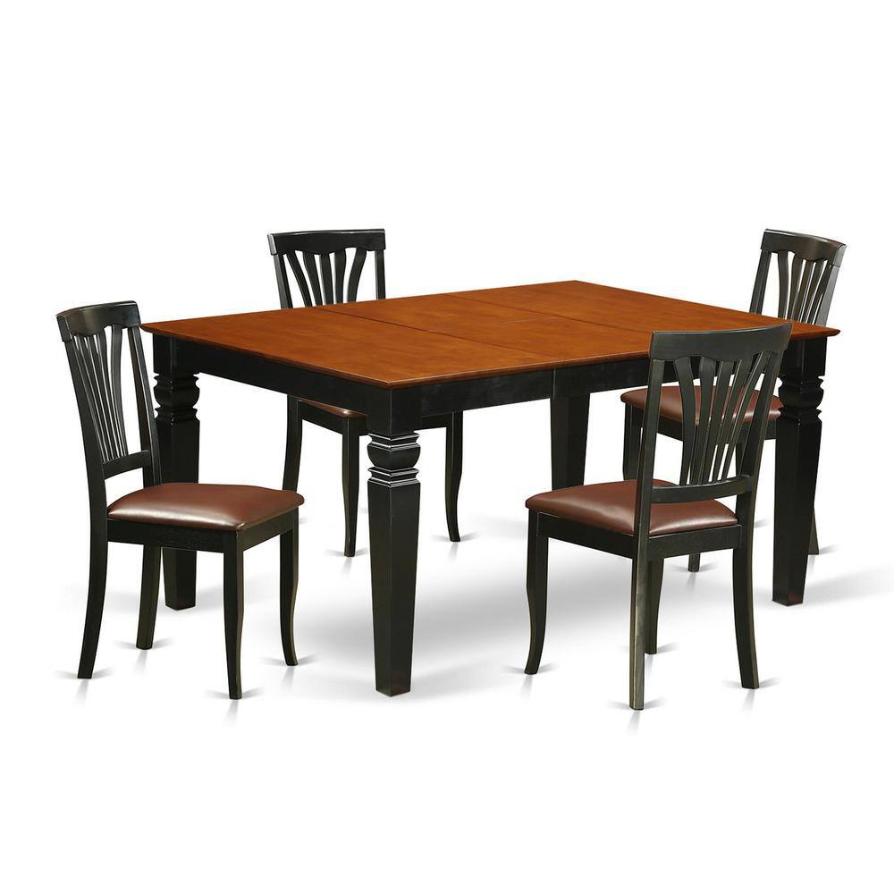 Left. East West Furniture - 5 Pc Kitchen table set with a Kitchen Table and 4 Leather Dining Chairs in Black - Black & Cherry.