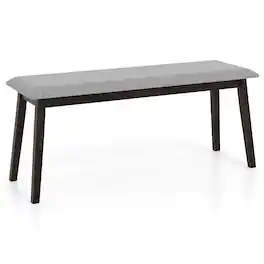 Costway - 43.5" Upholstered Entryway Bench with Rubber Wood Frame, Farmhouse End of Bed Bench - Gray