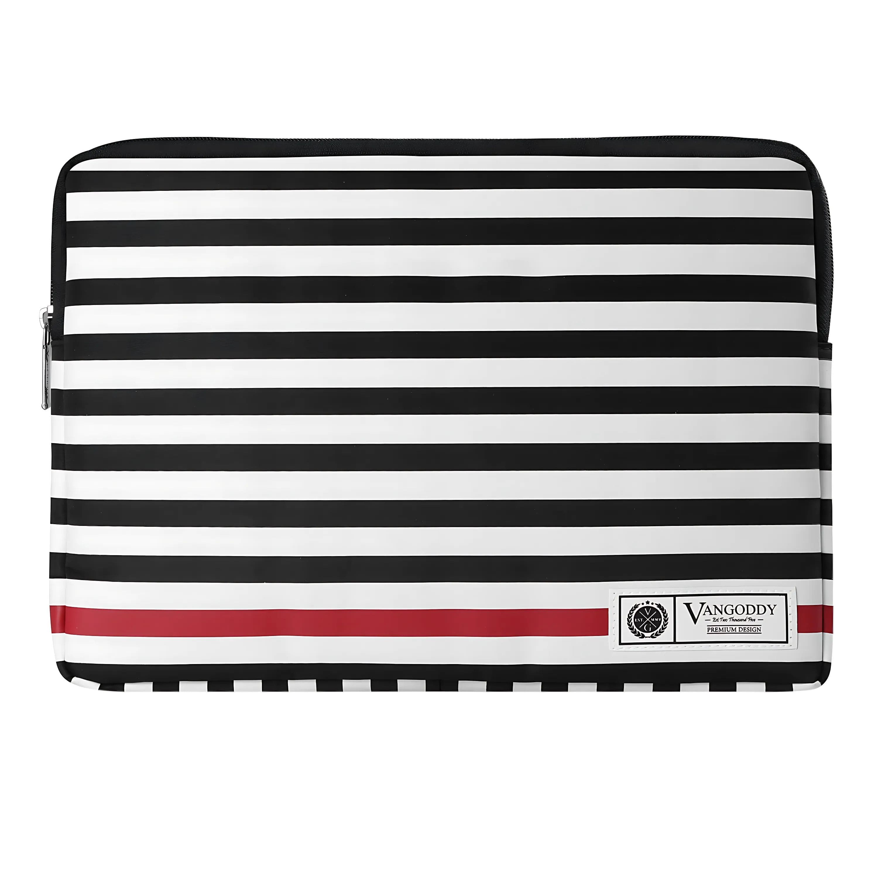Kitcheniva - Leather Laptop Sleeve Case Bag For 12" Laptop - Black White Stripe/Red