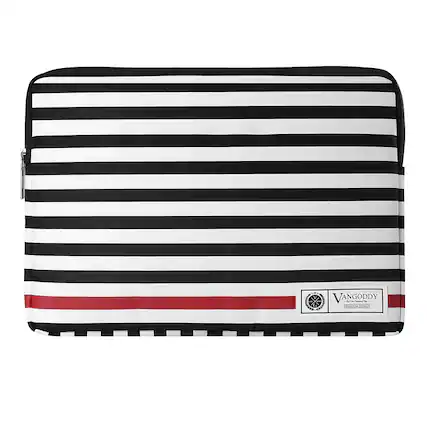Front. Kitcheniva - Leather Laptop Sleeve Case Bag For 12" Laptop Black White Stripe/Red - Black White Stripe/Red.