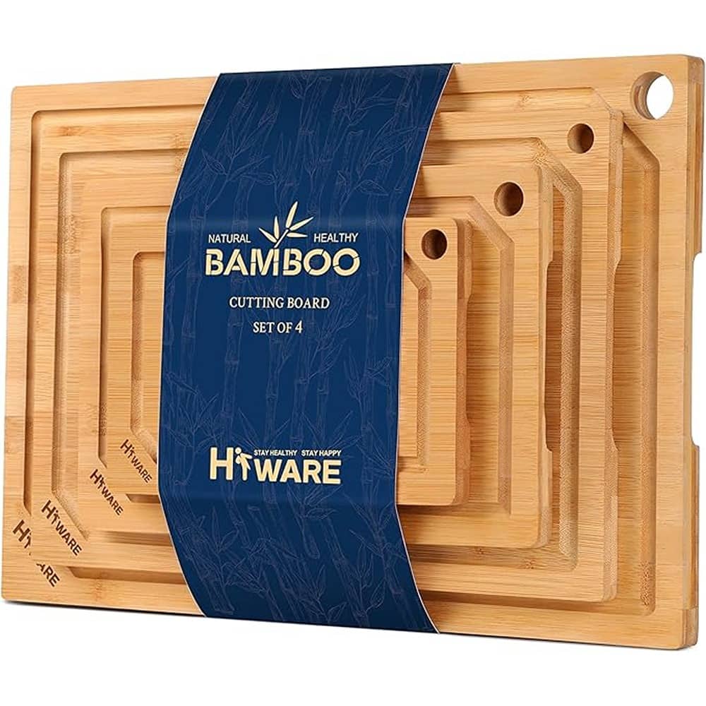 PARKER SLATER - Hiware 4-Piece Bamboo Cutting Board Set, Extra Large with Juice Groov