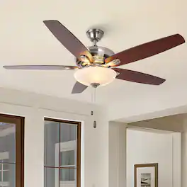 Parrot Uncle - 52" Modern Nickel Dual Mounting Ceiling Fan with Light and Pull Chain - Polished Nickel