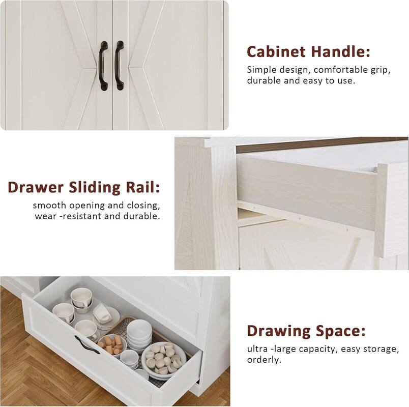 Cabinet Handle: Simple design, comfortable grip, durable and easy to use.

Drawer Sliding Rail: smooth opening and closing, wear-resistant and durable.

Drawing Space: ultra-large capacity, easy storage, orderly.