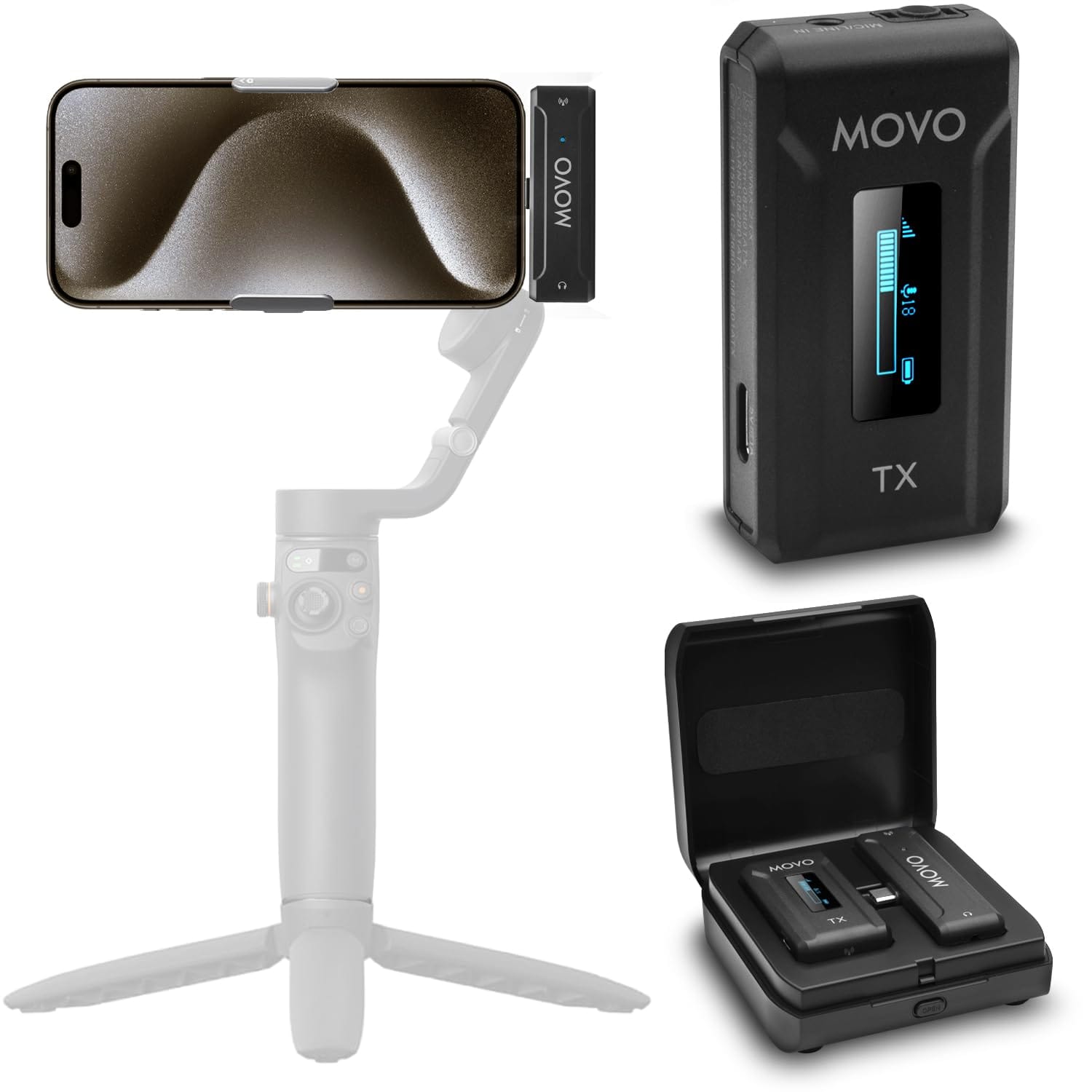 MOVO - WMX-2-C Wireless Microphone for iPhone 15/16 with Charging Case (USB-C)