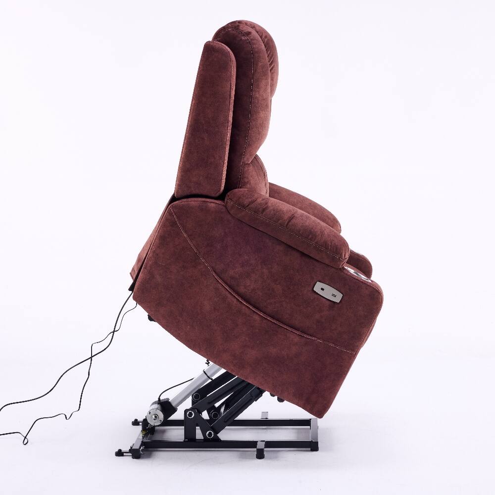 Alt View 7. Ropilly - Ropilly Oversized Power Lift Recliner Massage Chair for Elderly with USB Ports - Reddish Brown.