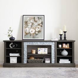 Boyel Living - 58.31In Mantel Stone TV Media Stand with Faux Stacked Stone Surround Open Storage Space - Gray