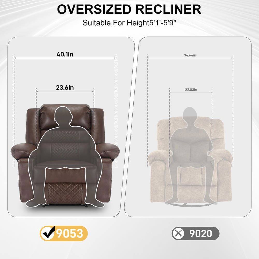 Oversized Recliner  
Suitable For Height 5'1" - 5'9"  

40.1in  
23.6in  

34.64in  
22.83in  

9053  
9020