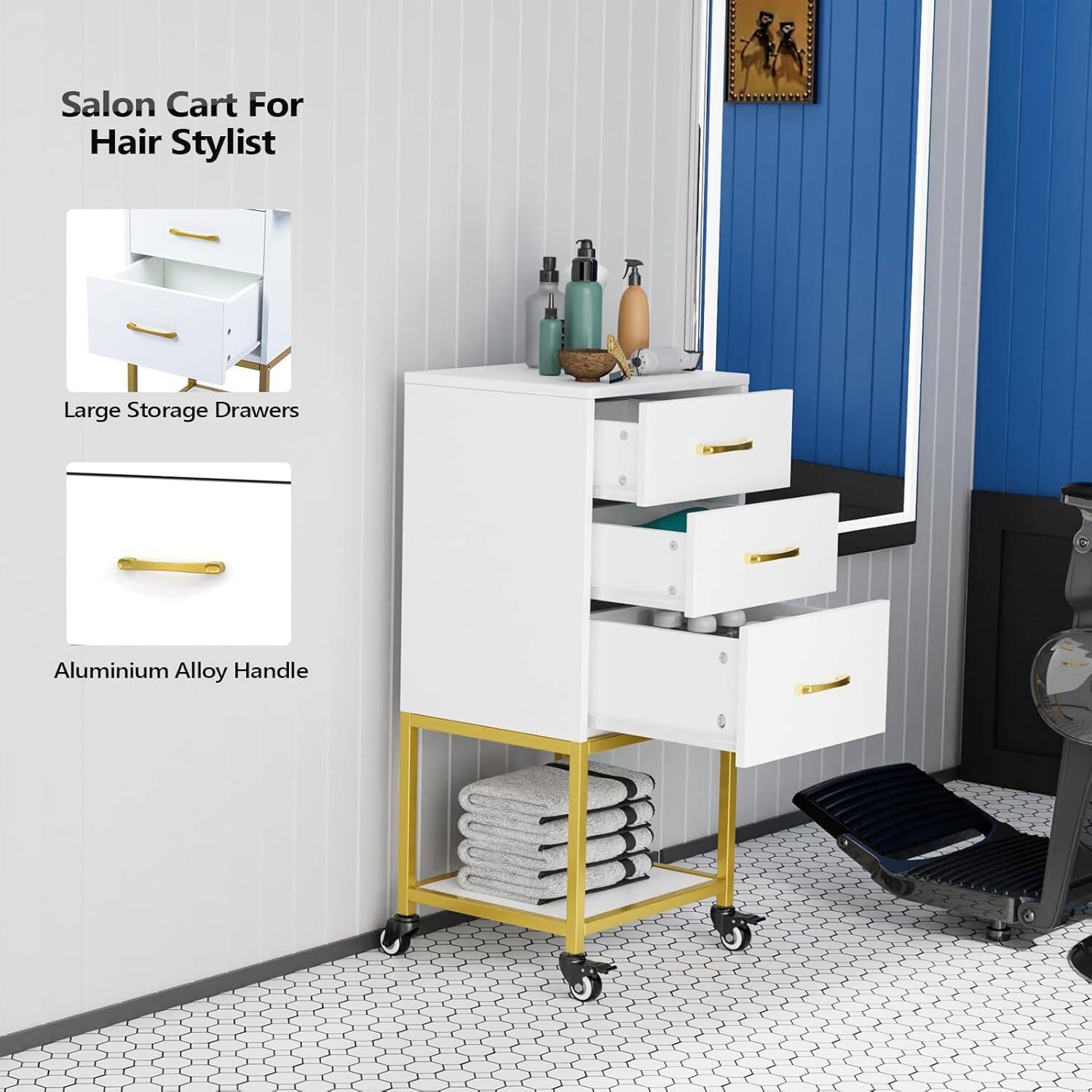 Salon Cart For Hair Stylist

- Large Storage Drawers
- Aluminium Alloy Handle