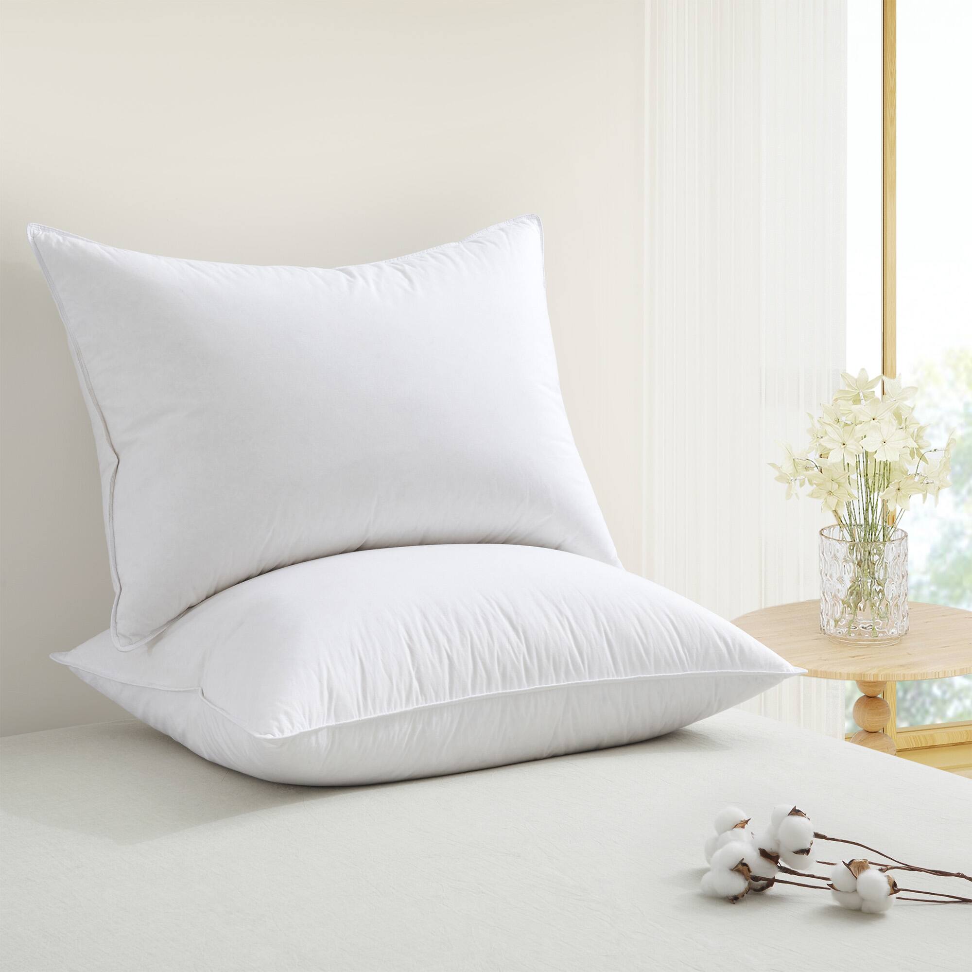Angle. Puredown - Puredown 2 Pack 300TC Cotton Goose Feather Down Pillows, Pillow-in-a-pillow Design, Made in Japan, Classic, Queen - Classic.