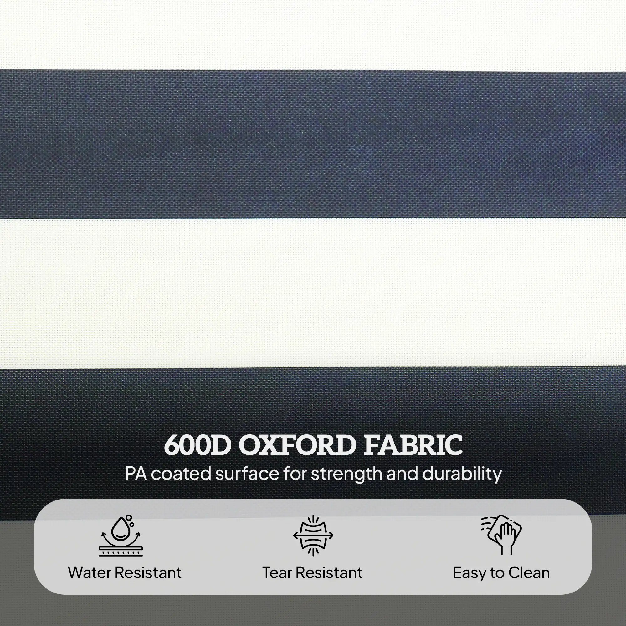 600D OXFORD FABRIC  
PA coated surface for strength and durability  
Water Resistant  
Tear Resistant  
Easy to Clean