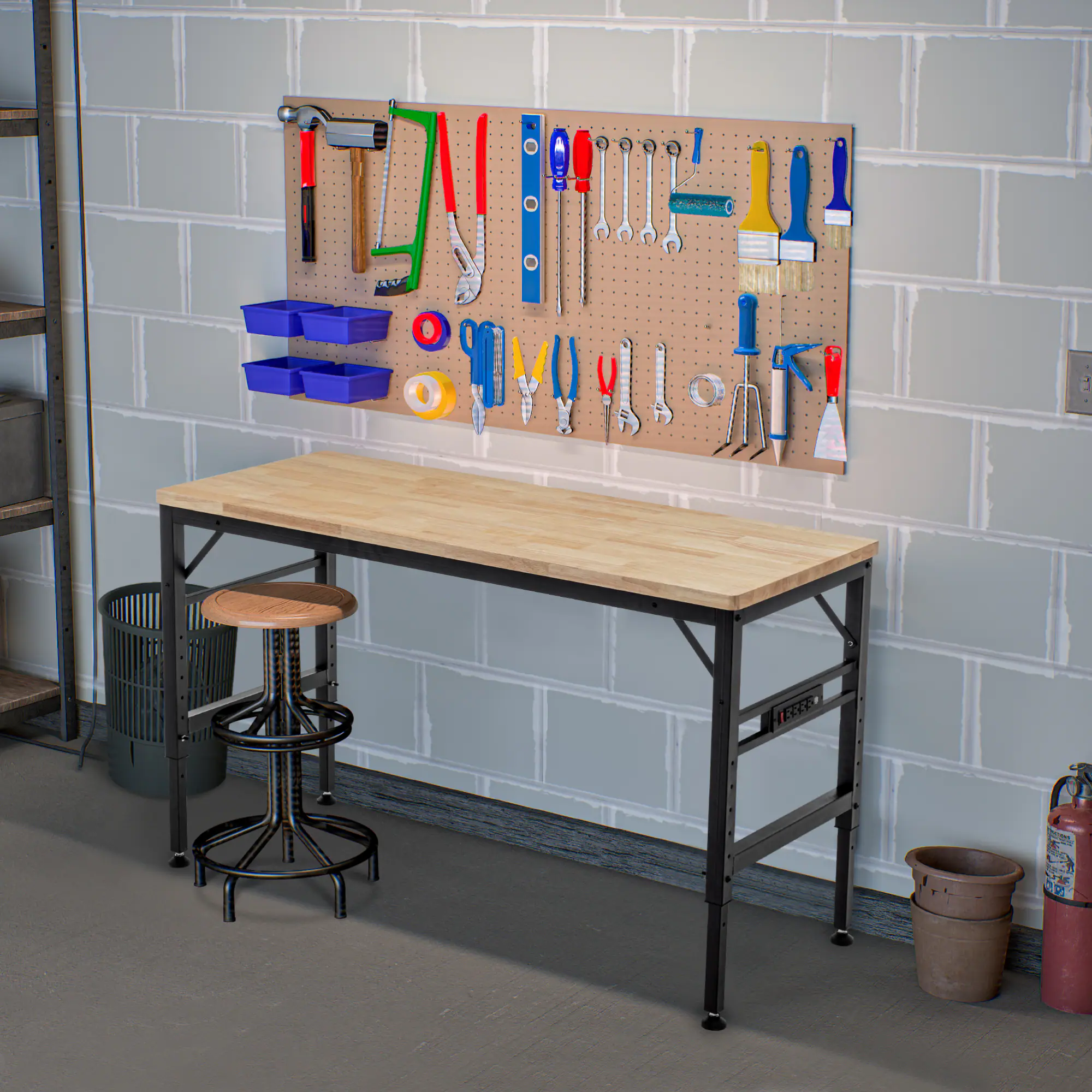 Alt View 6. GOODSILO - 60-Inch Adjustable Height Heavy Duty Workbench with Power Outlets and Solid Wood Top - Black.