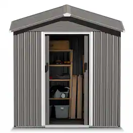 Nuu Garden - Garden Storage Shed Galvanized Sheet Tool Shed with Sliding Doors - Light Gray