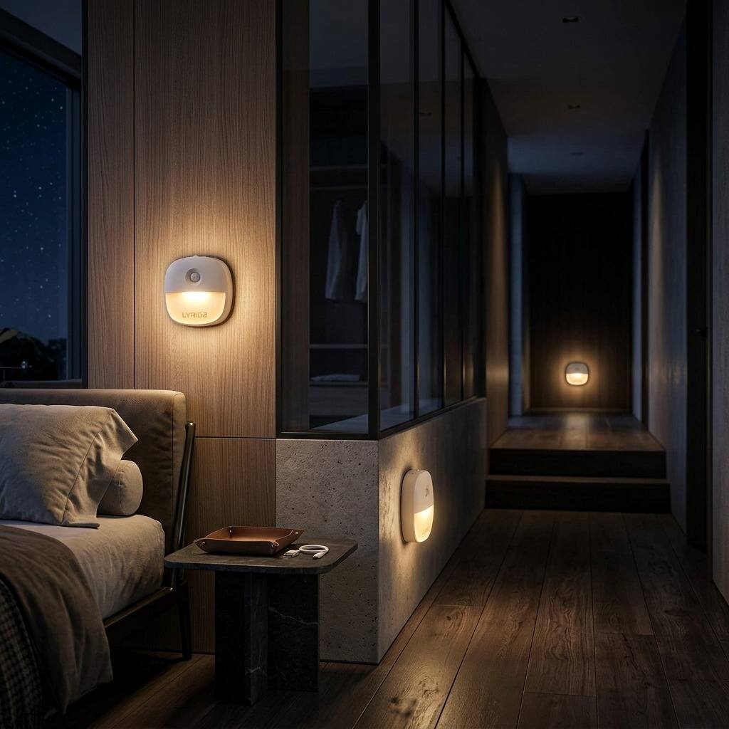 Alt View 2. Dazzed Corner - 3-Pack Rechargeable Motion Sensor LED Night Lights, Dimmable Stick-On Lights - White.