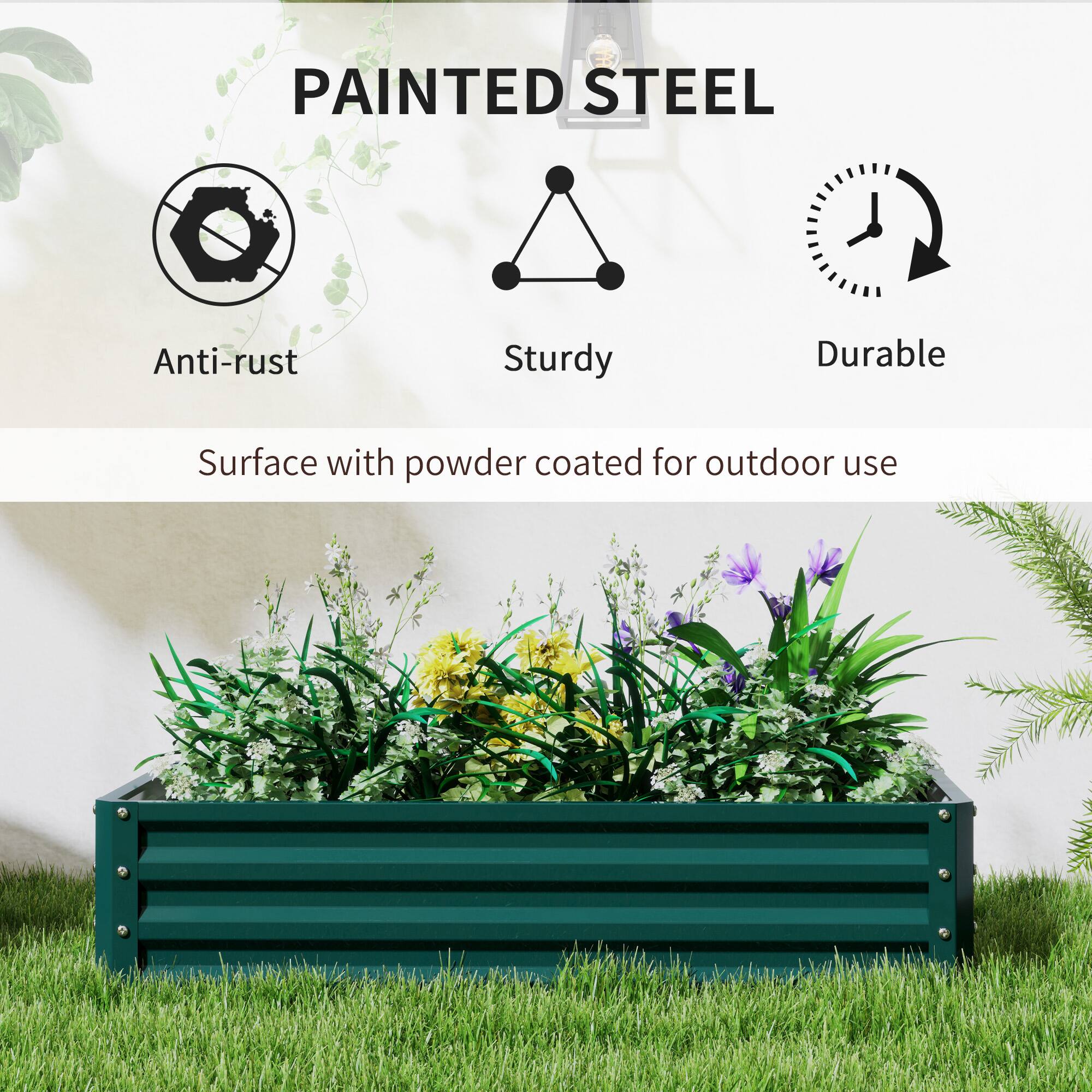PAINTED STEEL
Anti-rust
Sturdy
Durable
Surface with powder coated for outdoor use