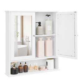 Songmics Home - Bathroom Cabinet with Mirror, Wall Cabinet with 2 Mirrored Doors, Adjustable Shelf, Open Compartment, Wall-Mounted - White