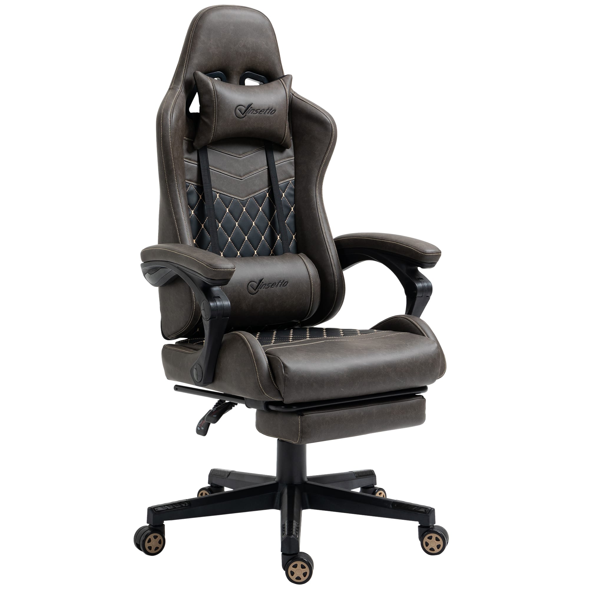 Lirago - 26 in. Racing Gaming Chair Diamond PU Leather High Back Swivel Recliner with Footrest Lumbar Support Adjustable Height - Brown