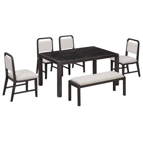 Alt View 3. LUCKY ONE - 6-Piece Rustic Dining Set with 72" Extendable Dining Table, Bench and 4 Upholstered Chairs - Espresso.