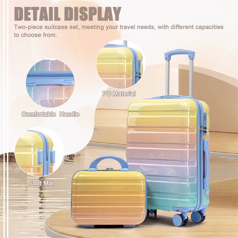 DETAIL DISPLAY  
Two-piece suitcase set, meeting your travel needs, with different capacities to choose from.  

- PC Material  
- Comfortable Handle  
- Foot Mat