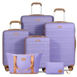 Travelhouse - 6‑Piece Hardshell Family Luggage Set, Lightweight Striped Suitcase with TSA Lock - Purple