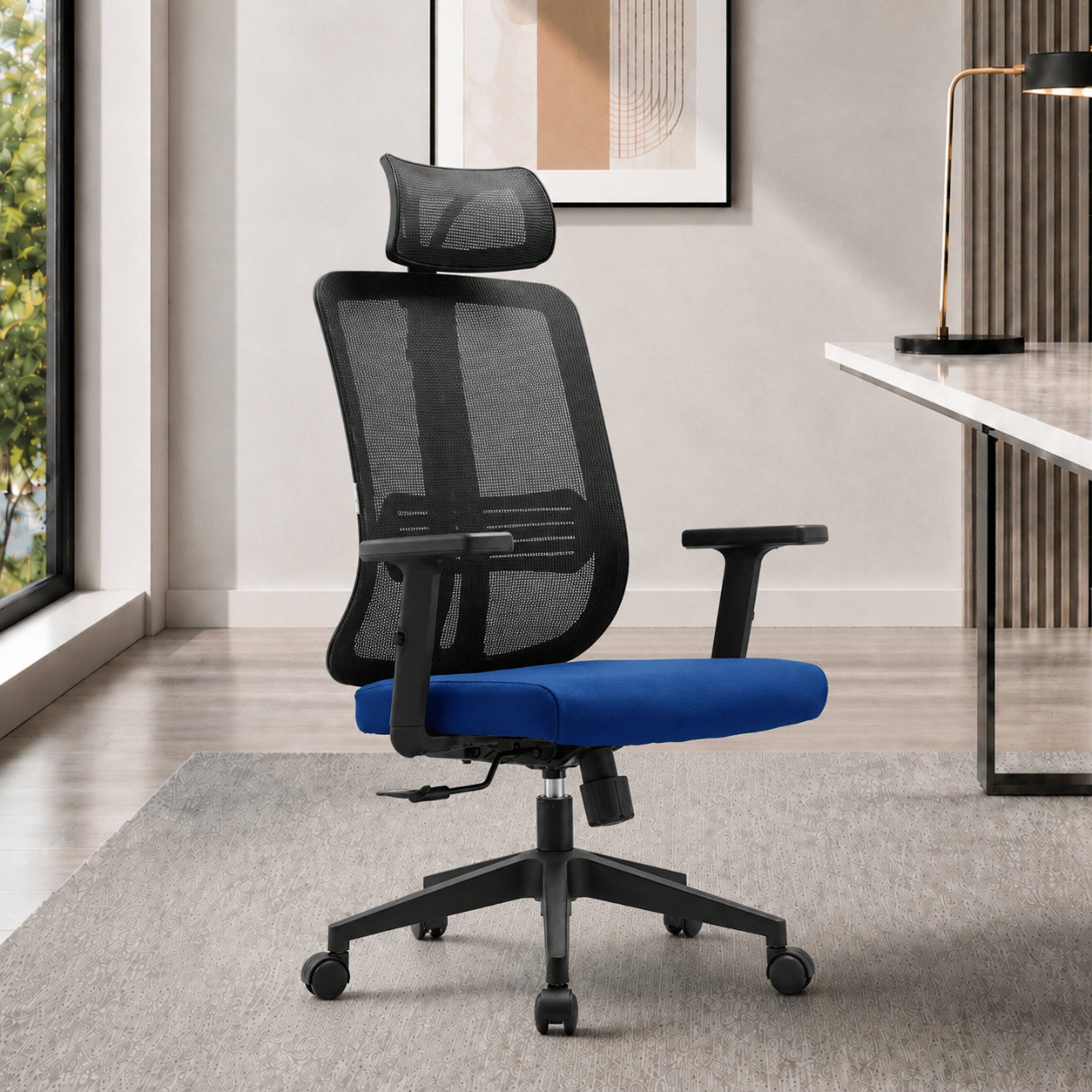 Alt View 6. LeisureMod - Nift Ergonomic Mesh Office Desk Chair, Headrest, Adjustable Height, Tilt, Armrests & Durable ABS Frame, Home Office Use - Blue.