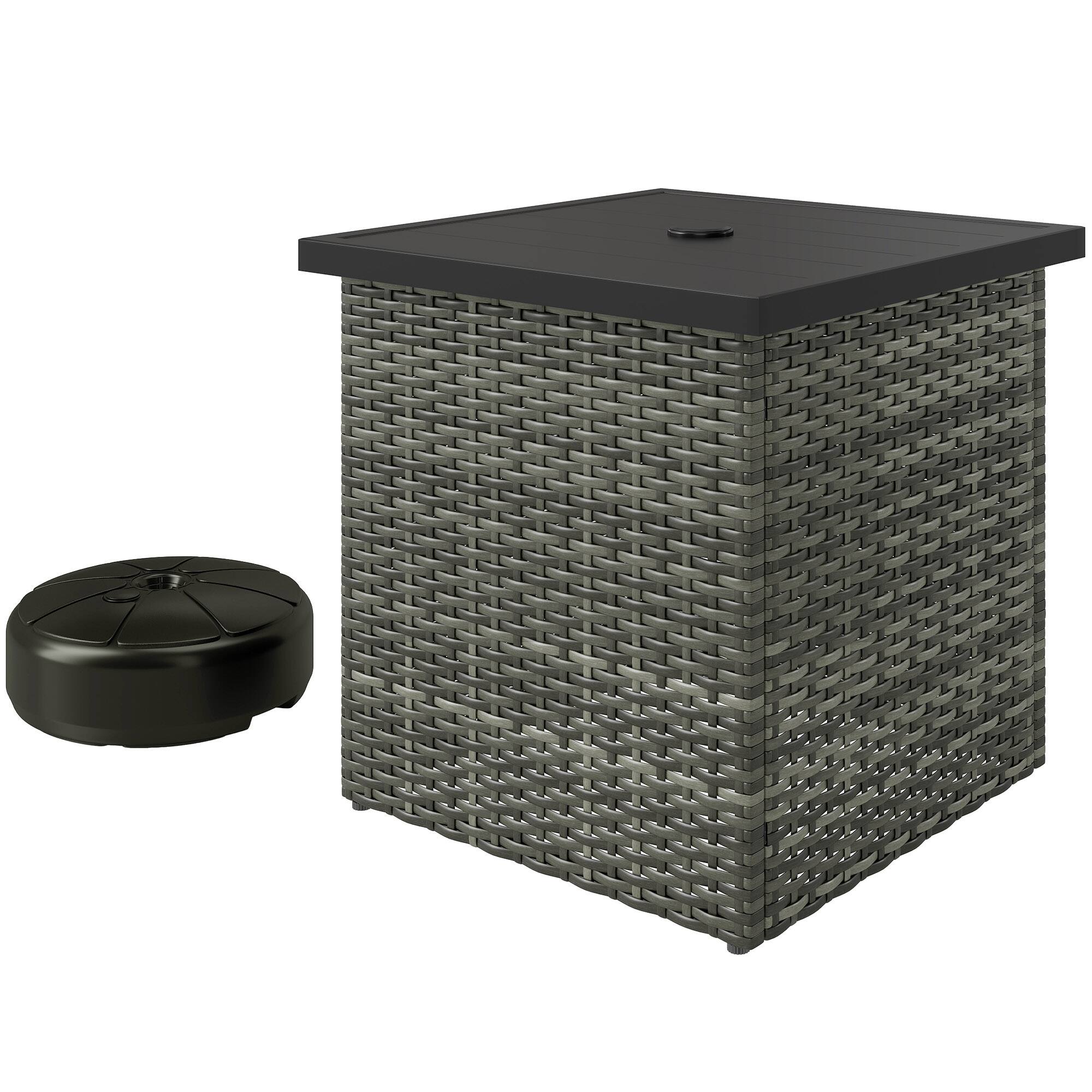 Front. Outsunny - Side Table with 1.5" Umbrella Hole, Square Outdoor End Table with UV-Resistant Frame - Gray.