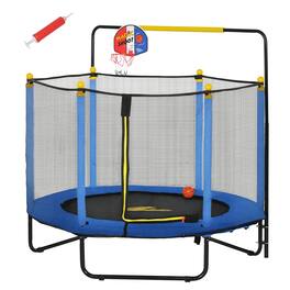 Qaba - 4.6' Trampoline, Basketball Hoop, Horizontal Bar, 55" Indoor Trampoline, Net, Small Springfree, Gifts - Blue
