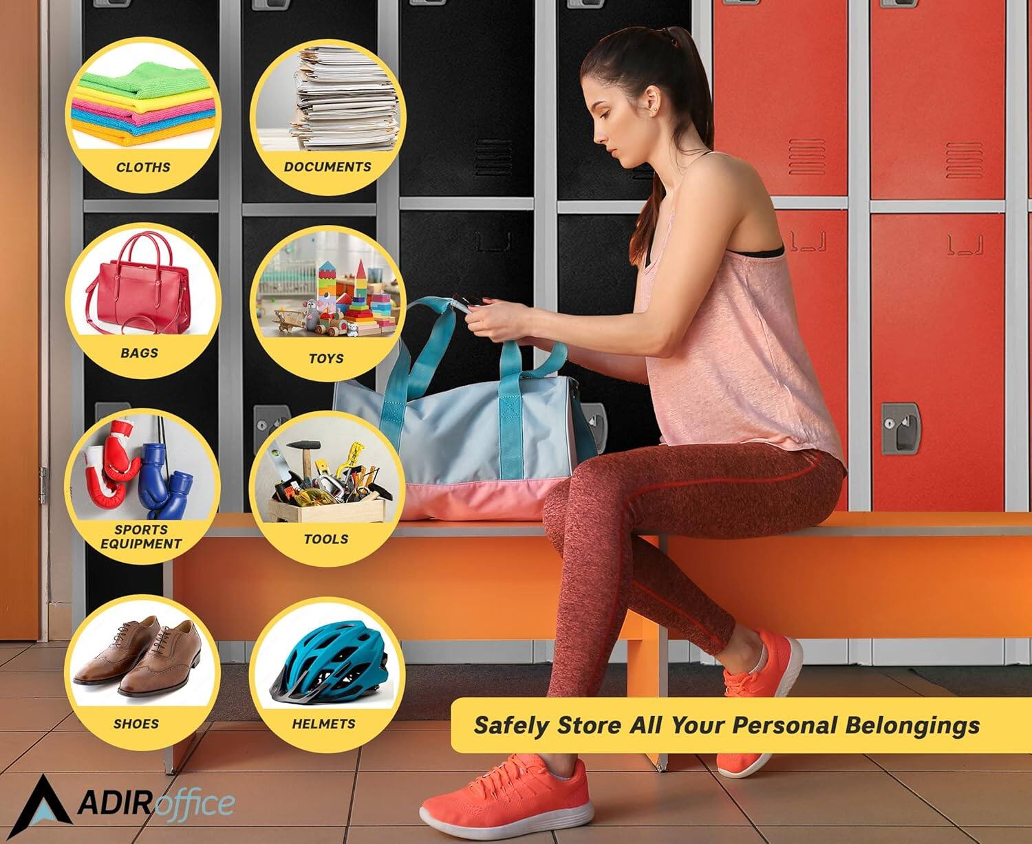 CLOTHS, DOCUMENTS, BAGS, TOYS, SPORTS EQUIPMENT, TOOLS, SHOES, HELMETS, Safely Store All Your Personal Belongings, ADIRoffice, ADIR