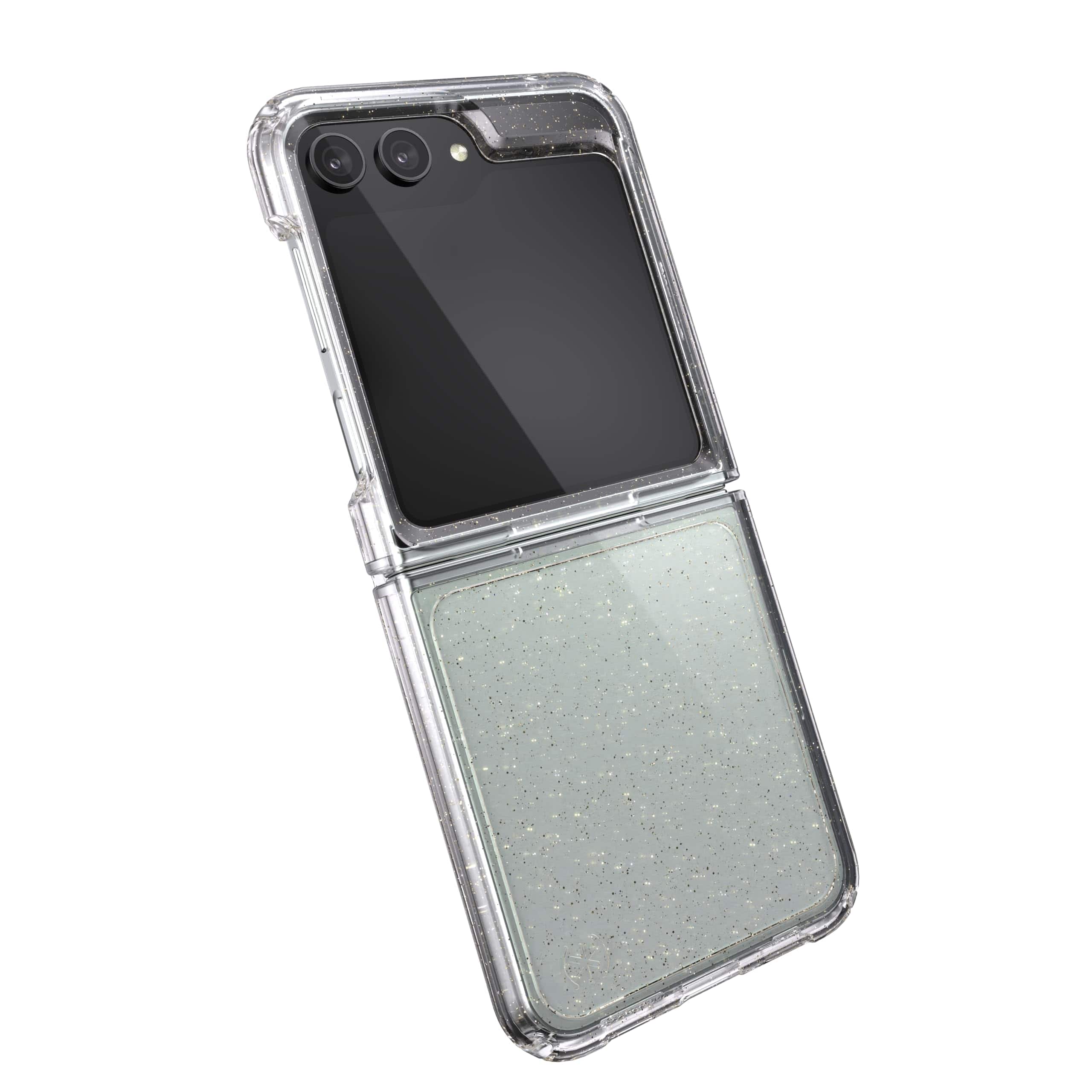 Speck - Presidio Perfect-Clear Fold With Glitter Case - Samsung Galaxy Z Flip5 - Clear / Gold Glitter