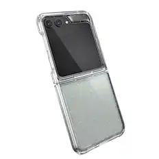 Front. Speck - Speck Presidio Perfect-Clear Fold With Glitter Case - Samsung Galaxy Z Flip5 - Clear / Gold Glitter.